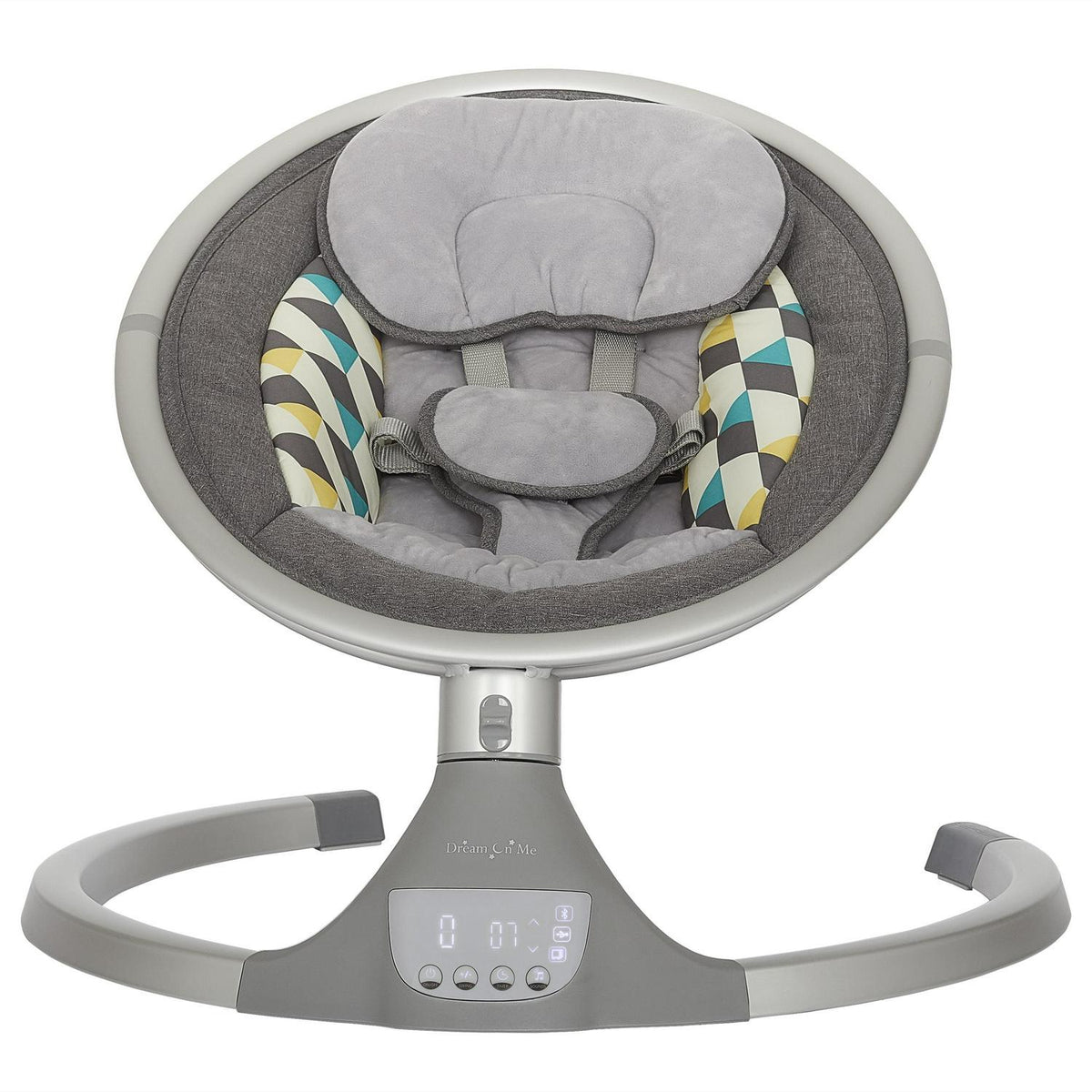 Dream On Me Zazu Baby Swing. Baby Swing for Infant. 5 - Swinging Speed. Two Attached Toys. Bluetooth Enabled and Remote Control. Grey and Blue