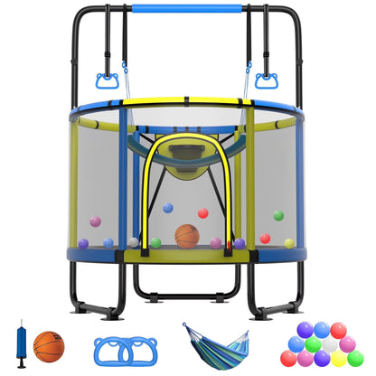CITYLE Trampoline for Kids 600LBS 60'' 5FT Toddler Trampoline Indoor Outdoor with Basketball Hoop, Swing, Adjustable Bar, Mini Small Trampoline with Enclosure, Gifts for Toddlers, Boys & Girls