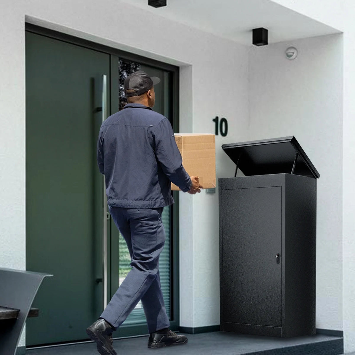 Gaonala Steel Package Delivery Box 19.6x14.4x44.9in Lockable Anti-Theft  Weather-Resistant Extra Large Mailbox For Porch Curbside Black