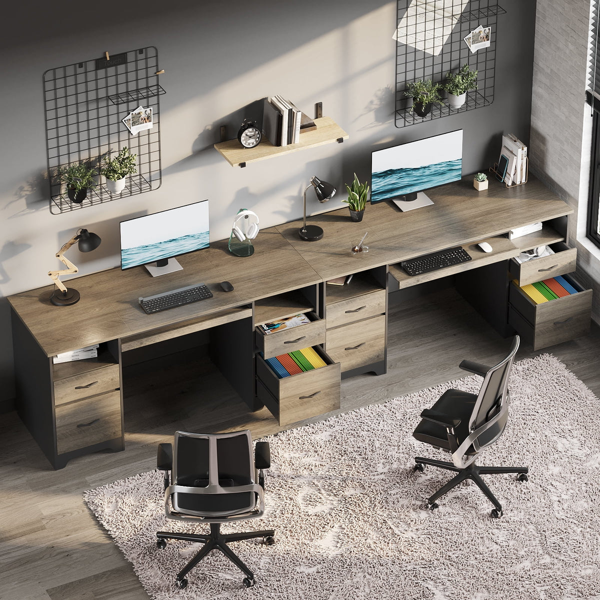 Bestier 59�� Computer Desk with 4 Drawers, Office Executive Desk with File Drawer, Keyboard Tray for Home Office, Gray