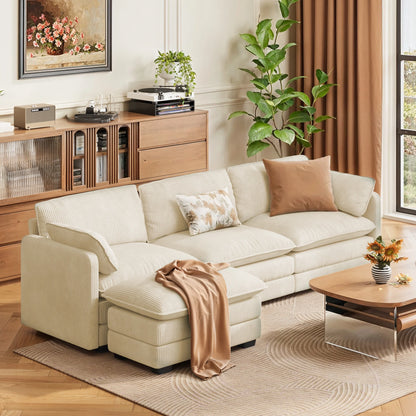 Lofka 110�� Modular Sectional Sofa Bed with Double Layer Cushions and Movable Ottoman, Modern Comfy Cloud Couch for Living Room, DIY Combination, Green