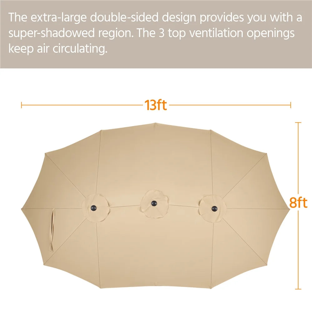 Topeakmart 13ft Patio Parasol Canopy with Crank, Tan