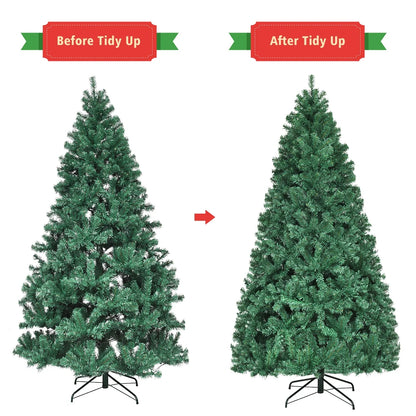 Costway 7Ft Pre-Lit PVC Hinged Christmas Tree 300 LED Lights Green