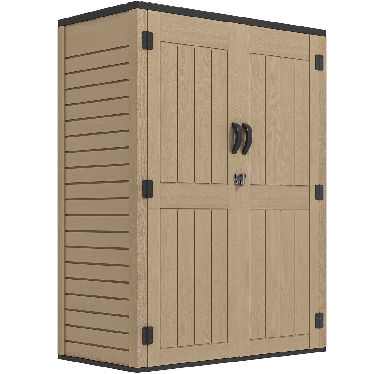 Uforic Outdoor Storage Shed, Vertical Lockable Tool Storage Resin Shed for Garden, Garage, Patio, No Shelves Included, Brown