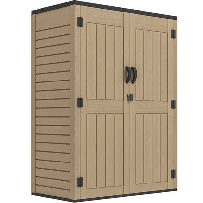 Uforic Outdoor Storage Shed, Vertical Lockable Tool Storage Resin Shed for Garden, Garage, Patio, No Shelves Included, Brown