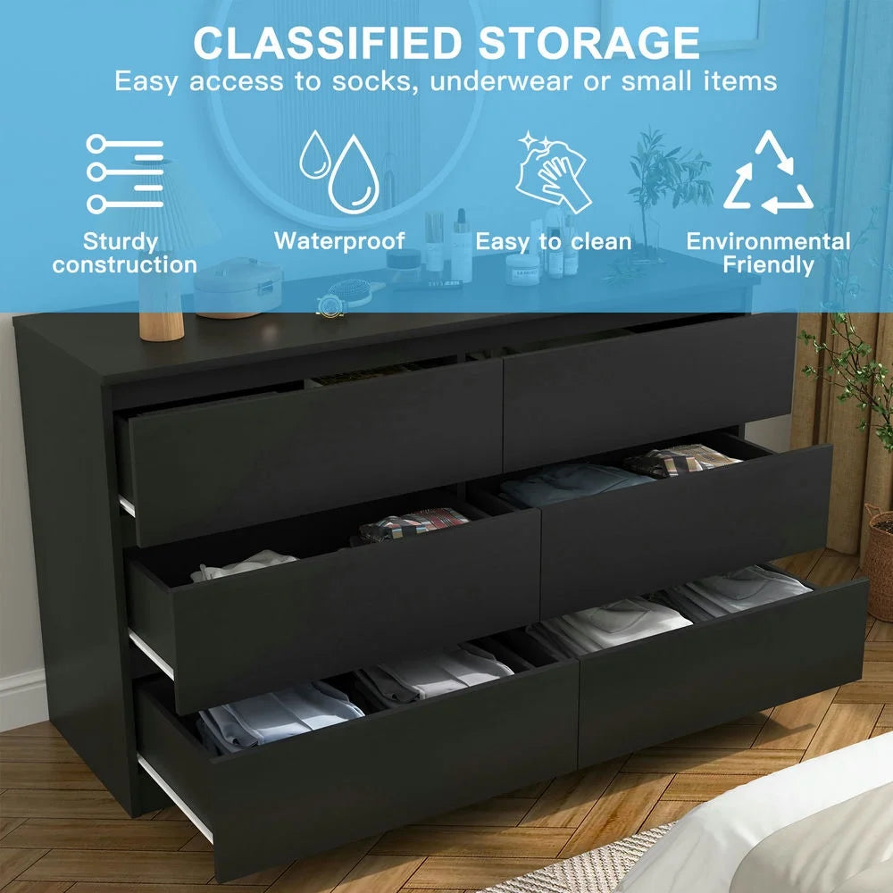 Kadyn White Chest of Drawer, 6 Double Drawer Dresser for Bedroom, Modern Storage Cabinet for Living Room, Dresser