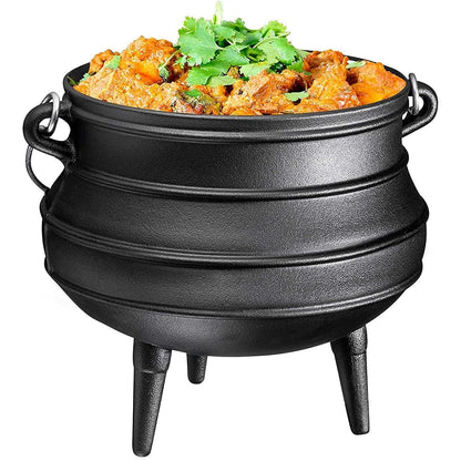 Bruntmor Pre-Seasoned Cast Iron Cauldron - Bruntmor African Potjie Pot with Lid - 3 Legs for Even Heat Distribution - Camping Dutch Oven Cookware for Over-the-Fire Cooking - 10 Quarts, X-Large