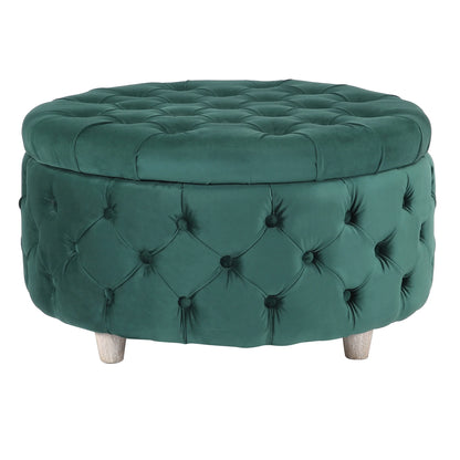 WestinTrends Wordford Round Velvet Tufted Storage Ottoman, Velvet Navy Blue