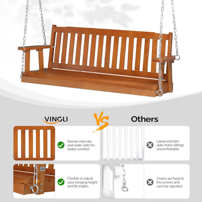 VINGLI Heavy Duty 880 LBS 4 FT Patio Wooden Porch Swing with Upgraded Adjustable Chains, Rustic