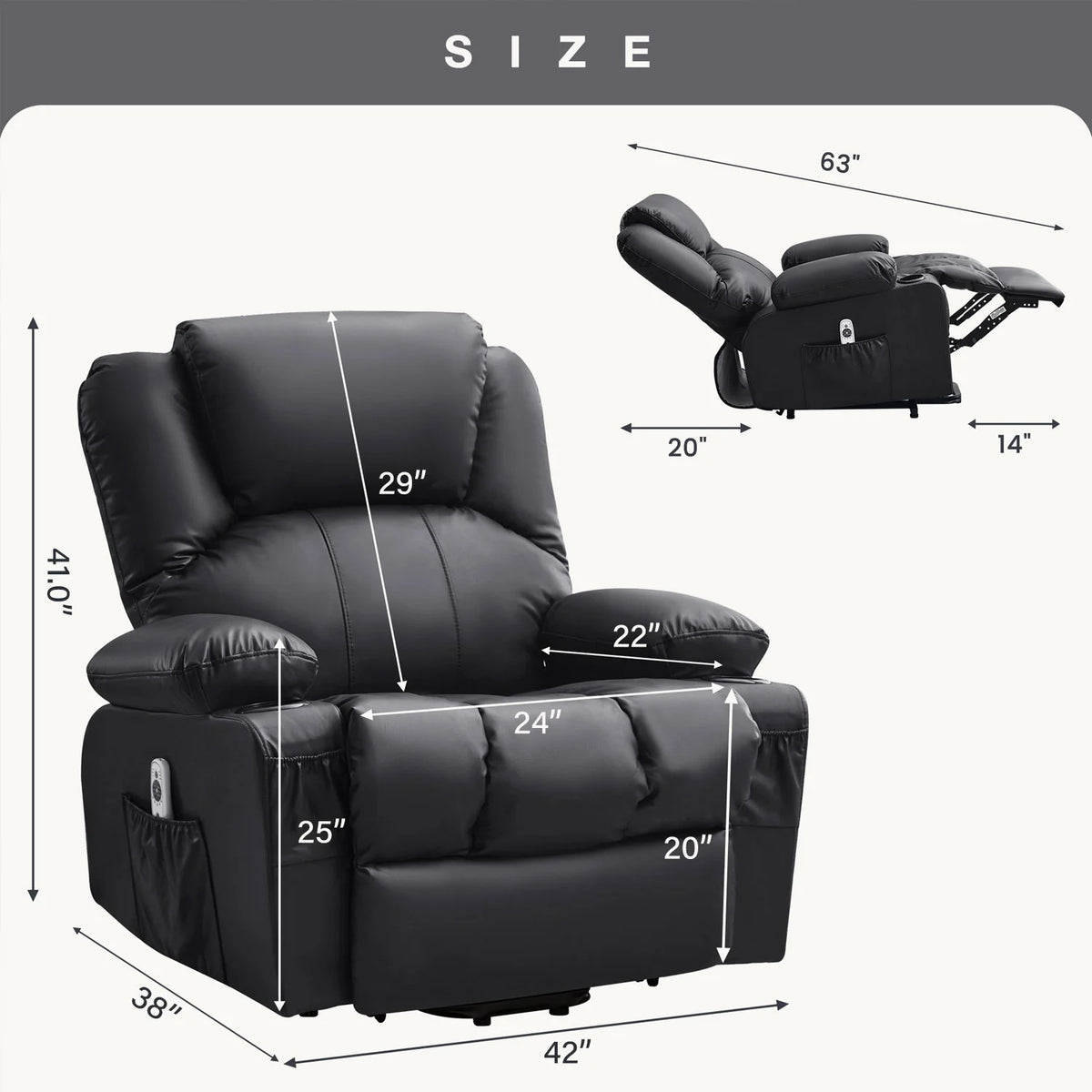 JONPONY Power Lift Recliner Chair Recliners for Elderly with Heat and Massage Recliner Chair for Living Room with Infinite Position and Side Pocket,USB Charge Port,Black