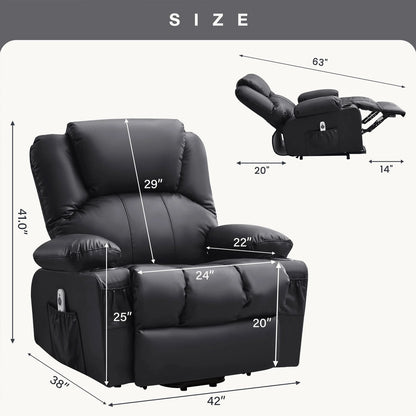 JONPONY Power Lift Recliner Chair Recliners for Elderly with Heat and Massage Recliner Chair for Living Room with Infinite Position and Side Pocket,USB Charge Port,Black