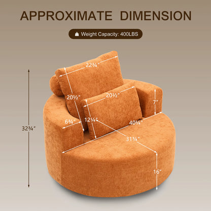 Fumahaus Upholstered Swivel Accent Chair, Oversized Comfy Round Sofa Chair with Two Pillows, Leisure Sofa Chair for Living Room Bedroom, Beige