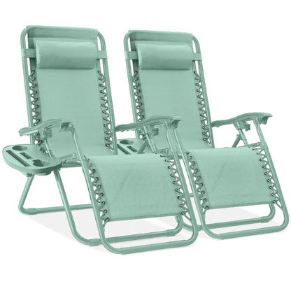 Best Choice Products Set of 2 Zero Gravity Lounge Chair Recliners for Patio, Pool w/ Cup Holder Tray - Gray