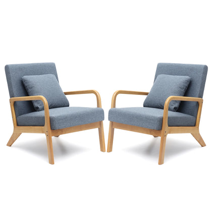 JULY'S SONG Mid Century Modern Accent Chair Set of 2, Linen Upholstered Reading Chairs for Living Room, 25.6" W Fabric Comfy Armchair, Beige