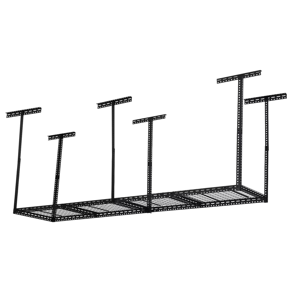 Overhead Garage Storage Rack - Heavy Duty 300kg Capacity, Adjustable 56-100cm Height, 180x120cm Black Steel Shelving with Hooks for Garage Organization