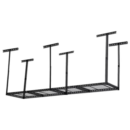 Overhead Garage Storage Rack - Heavy Duty 300kg Capacity, Adjustable 56-100cm Height, 180x120cm Black Steel Shelving with Hooks for Garage Organization