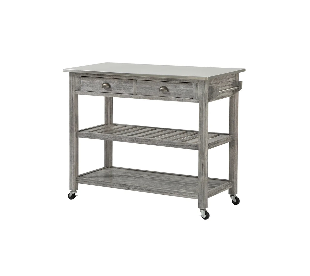 Boraam Sonoma 35.75in. H Wood Kitchen Cart with Stainless Steel Top - Barnwood Wire-Brush Finish