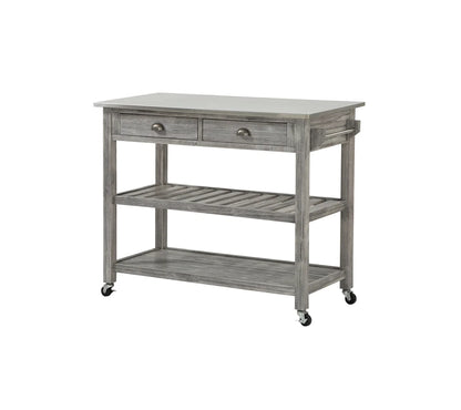 Boraam Sonoma 35.75in. H Wood Kitchen Cart with Stainless Steel Top - Barnwood Wire-Brush Finish
