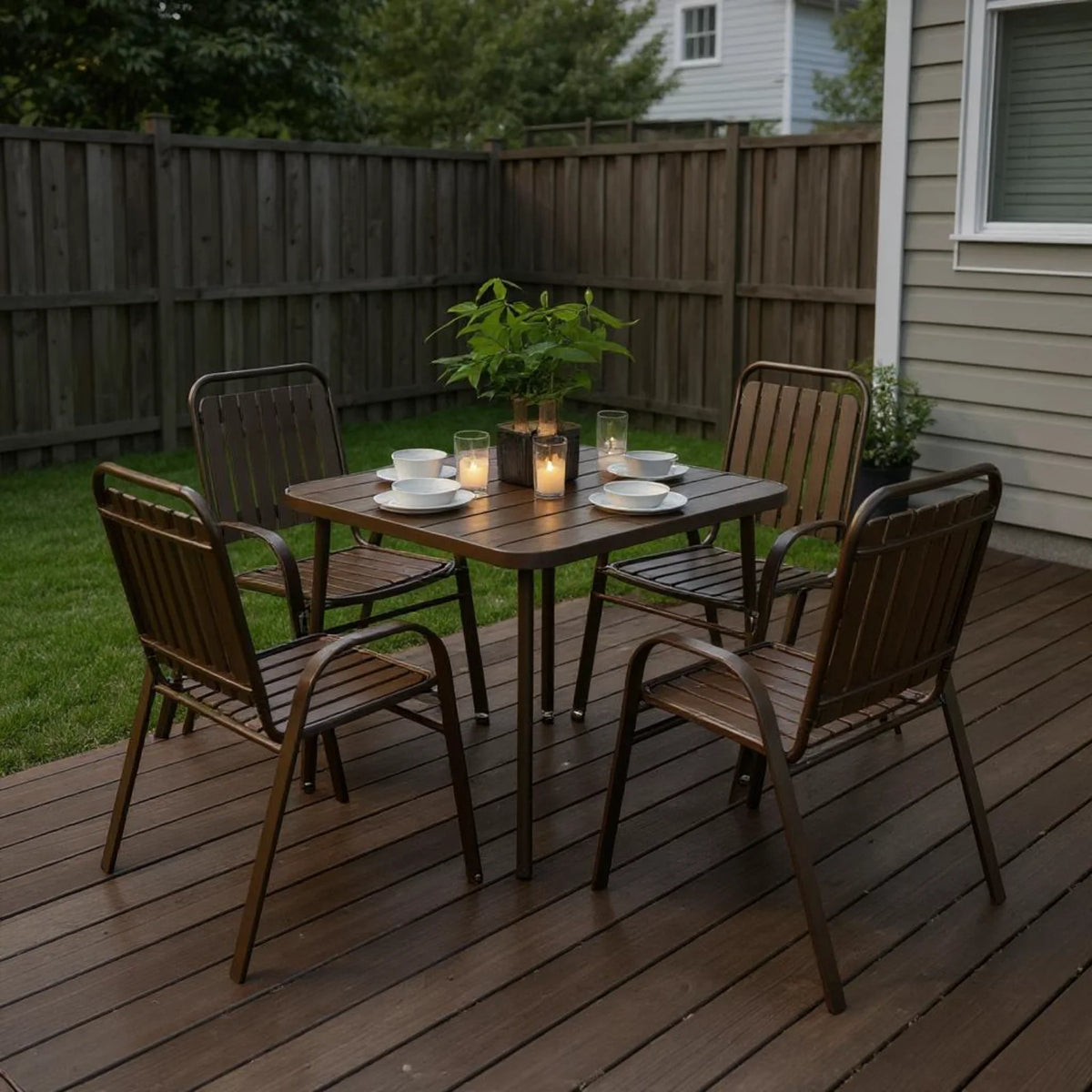Homy Casa 5-Piece Outdoor Patio Dining, One Table with 4 Chairs for Garden Patio & Backyard, Brown