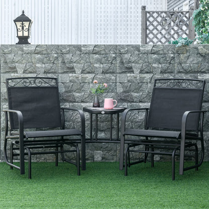 Outsunny Outdoor Glider Chairs with Coffee Table, Patio 2-Seat Rocking Chair Swing with Breathable Sling for Backyard, Garden and Porch, Black