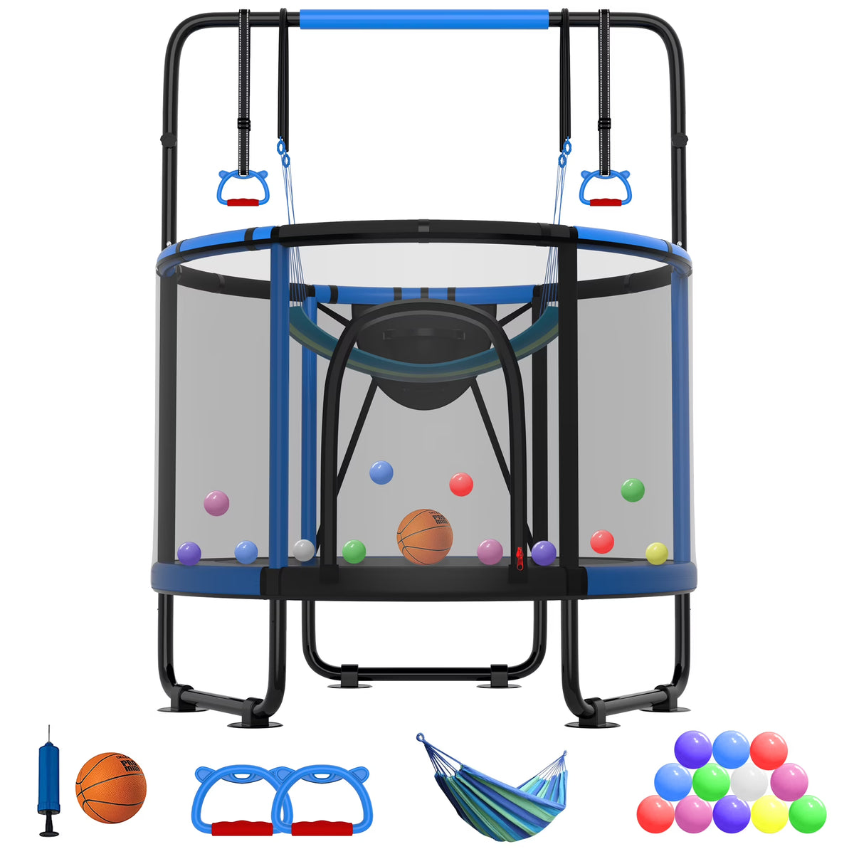 CITYLE Trampoline for Kids 600LBS 60'' 5FT Toddler Trampoline Indoor Outdoor with Basketball Hoop, Swing, Adjustable Bar, Mini Small Trampoline with Enclosure, Gifts for Toddlers, Boys & Girls