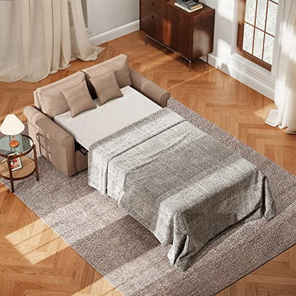 Koorlian Loveseat Sleeper Sofa Bed, Corduroy Pull Out Mattress Couch, 2 in 1 Sleeper Sofa with Memory Foam, 2 Seater Sofa for Living Room, Brown