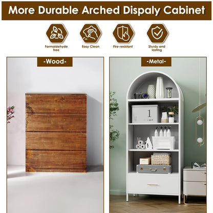 SUPEER Metal Arched Storage Display Cabinet with Glass Doors and Adjustable Shelves, Lockable Cabinet, Assembly Required, Black