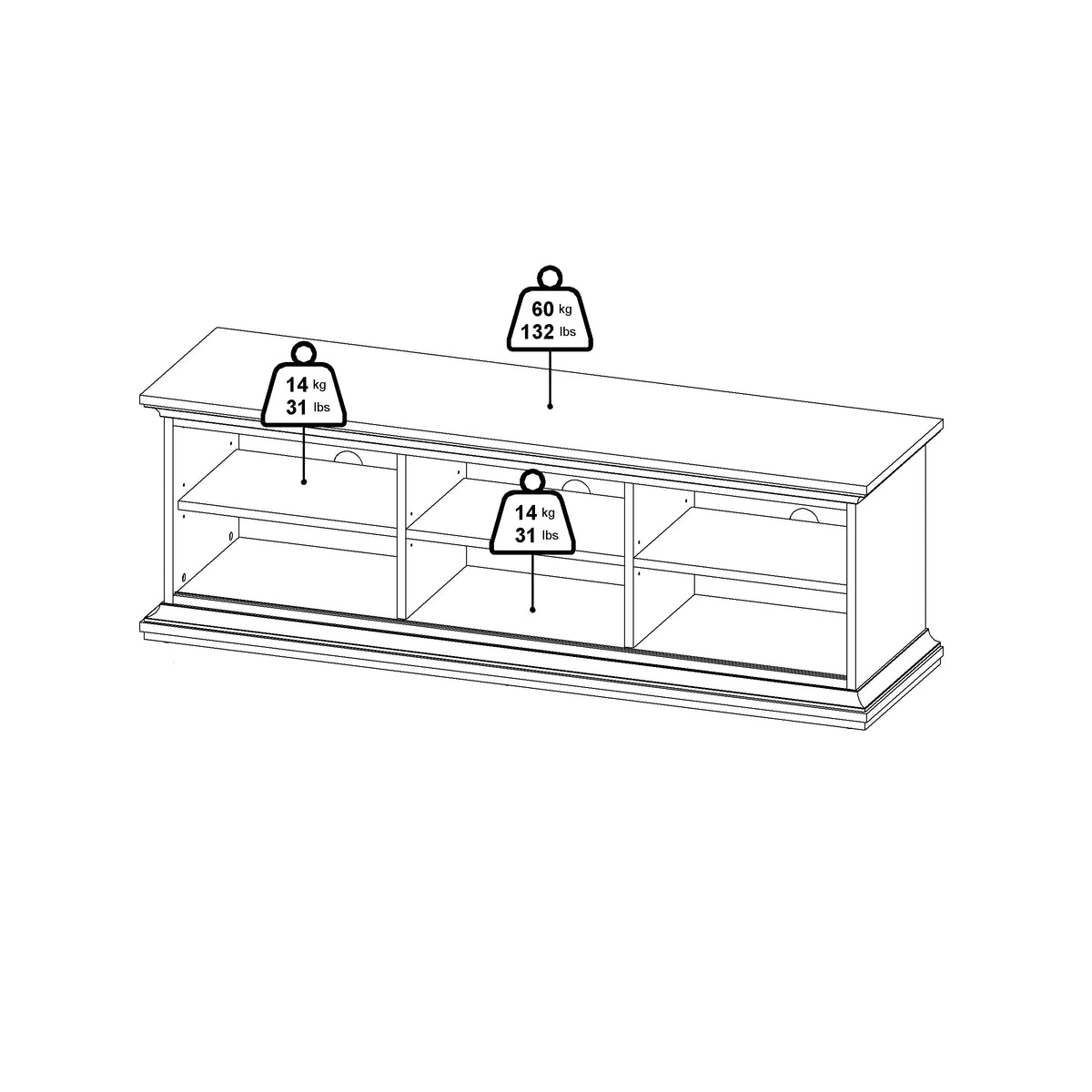 Tvilum Maison Park 2 Sliding Door TV Stand with 6 Shelves, White