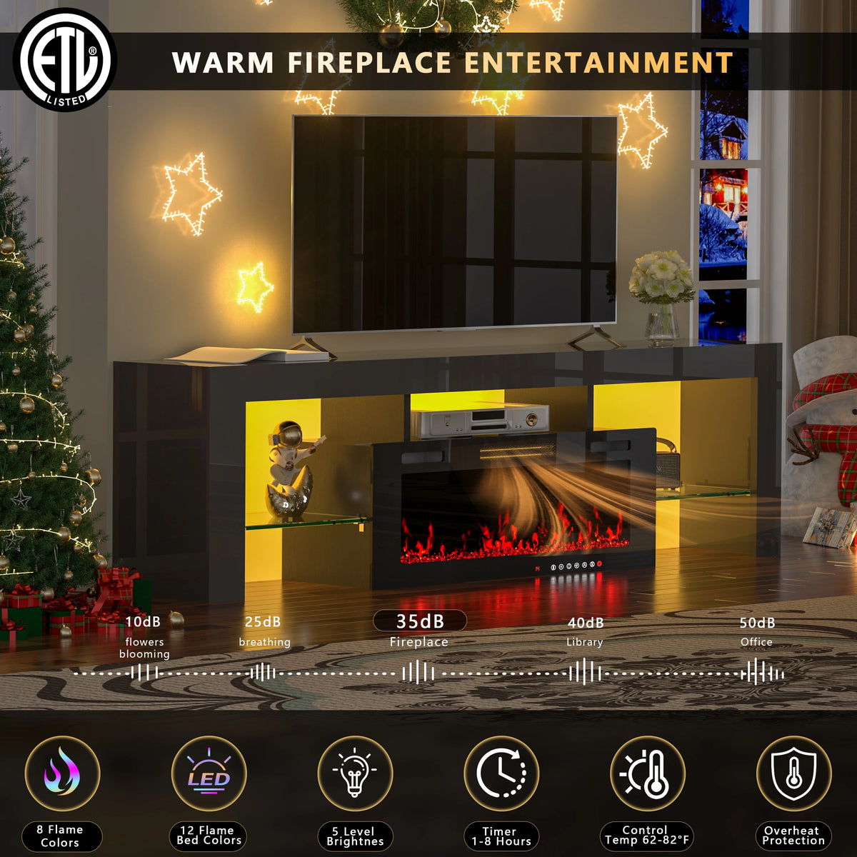 70" Electric Fireplace TV Stand by GetYes - Sleek White Design with Adjustable Flame & Remote Control, Perfect for Living Room