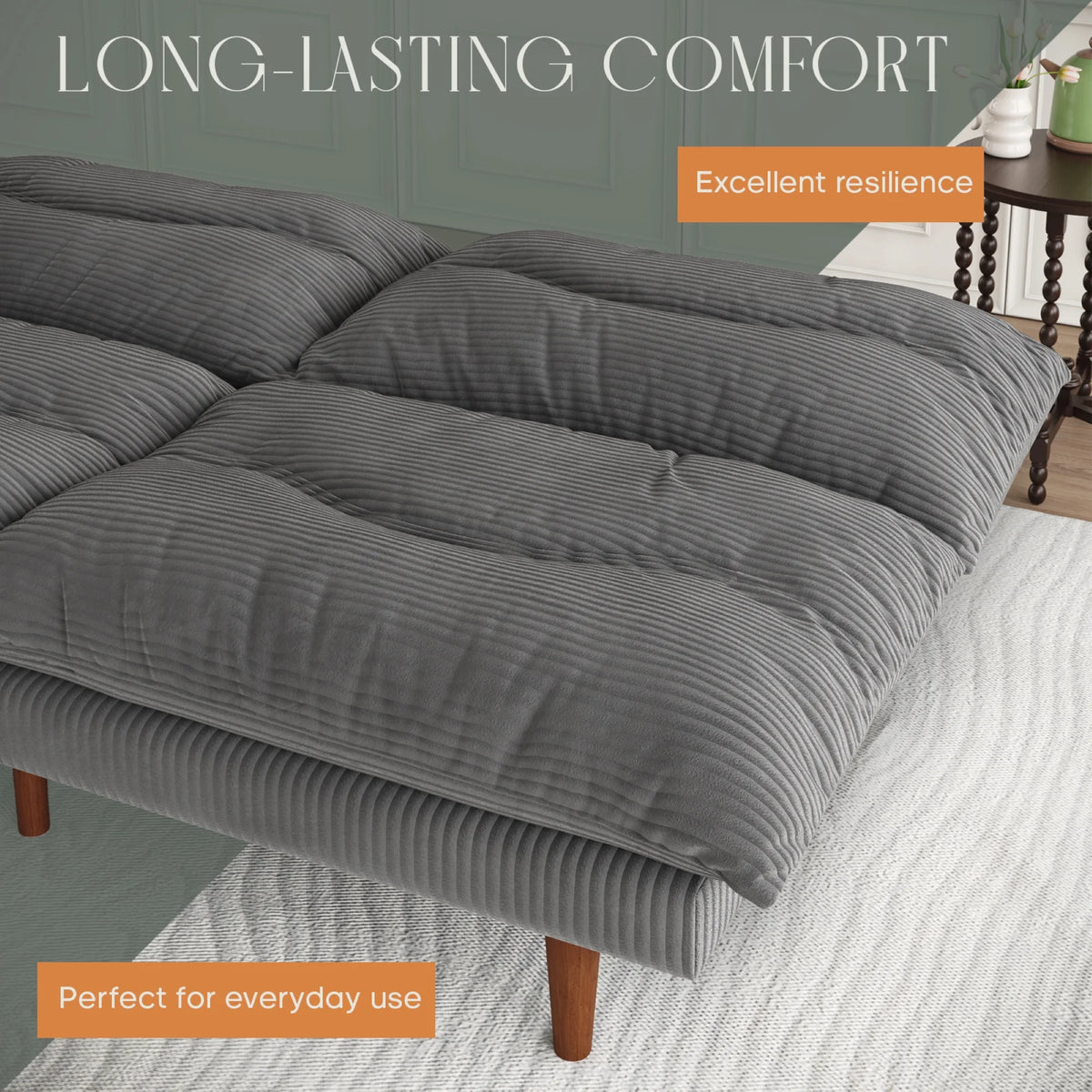 NYBOPAVIS 69" Futon Convertible Sofa Bed, Corduroy Loveseat Sofa Couch for Small Space Green