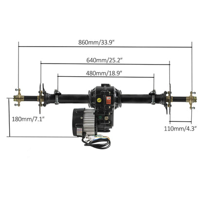 Rear Differential Axle Kit 72V 1500W Electric Motor Controller Brake 13x5.00-6 Wheels Tires DIY Parts For Go Kart Golf Cart ATV Quad Buggy Trike Tricycle 4 Wheeler Dolly Lawn Mower (40" Axle)