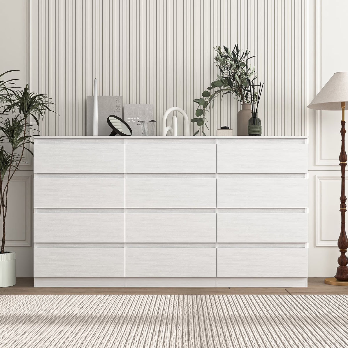 Kadyn White Chest of Drawer, 6 Double Drawer Dresser for Bedroom, Modern Storage Cabinet for Living Room, Dresser