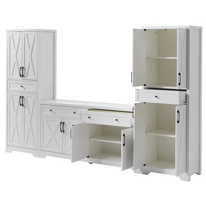TrumanPick 61"H Large Buffet Sideboard Cabinet, TV Cabinet, Kitchen Pantry for Dining Room, Living Room, 61.3''L x 15''W x 29.8''H, White/Walnut