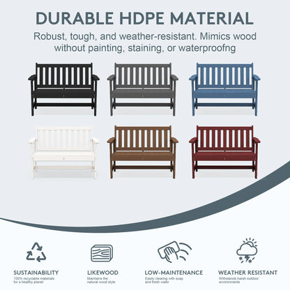 SERWALL Outdoor Bench for 2-Person, Weather-Resistant HDPE with Aluminum Reinforcement, Supports 660 lbs, Comfortable Seating for Patio, Garden, and Porch, Black