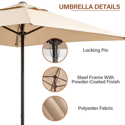 Pellebant 6 Pcs Metal & Glass Patio Dinning Set and Umbrella in Beige