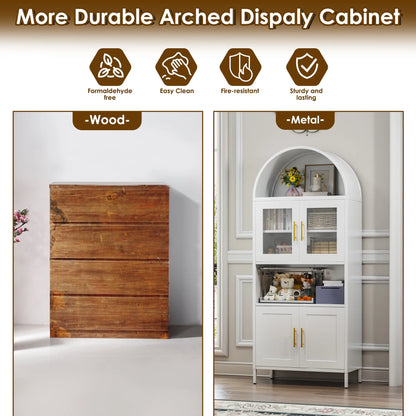 SUPEER Metal Arched Storage Display Cabinet with Glass Doors and Adjustable Shelves, Lockable Cabinet, Assembly Required, Black