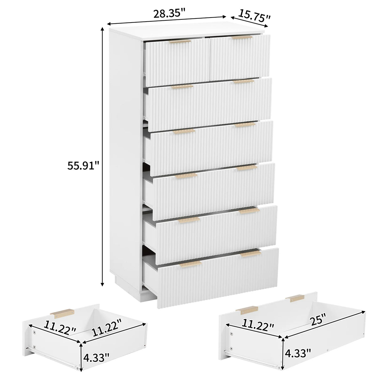 UBesGoo Dresser for Bedroom Wood 4 Drawers Dressers, Fluted Modern Dresser, White