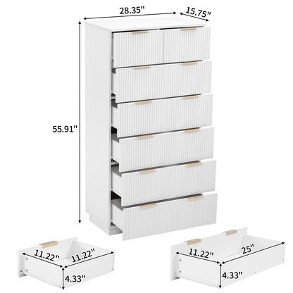 UBesGoo Dresser for Bedroom Wood 4 Drawers Dressers, Fluted Modern Dresser, White
