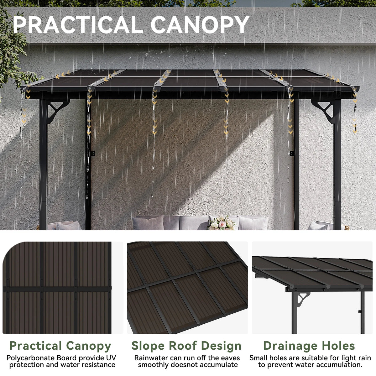 Aoxun 8' x 5' Gazebo for Patio, Gazebo Pergola with Sloped Roof, Grill Gazebo Large Wall-Mounted Heavy Duty Awnings, for Backyard, Deck, Patio