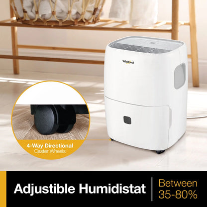 Whirlpool Energy Star 50-Pint 4500 Sq ft Humidity Absorber Dehumidifier, Bedroom, Basement, Garage, WHAD501DW