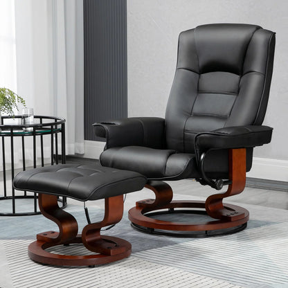 AVAWING Recliner Chair - Vibration Massage, Faux Leather, Ottoman, Swivel - Black