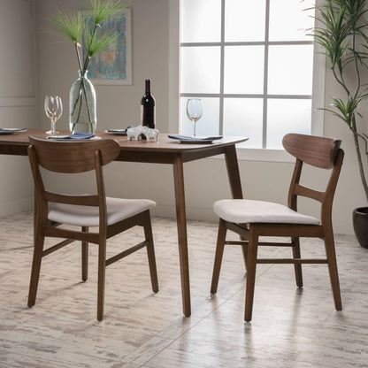 GDFSTUDIO Mid Century Modern Fabric Upholstered Rubberwood Dining Chairs, Set of 2, Dark Gray and Walnut