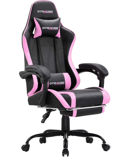 GTRACING GTWD-200 Ergonomic Gaming Chair with Adjustable Pillows and Footrest , White