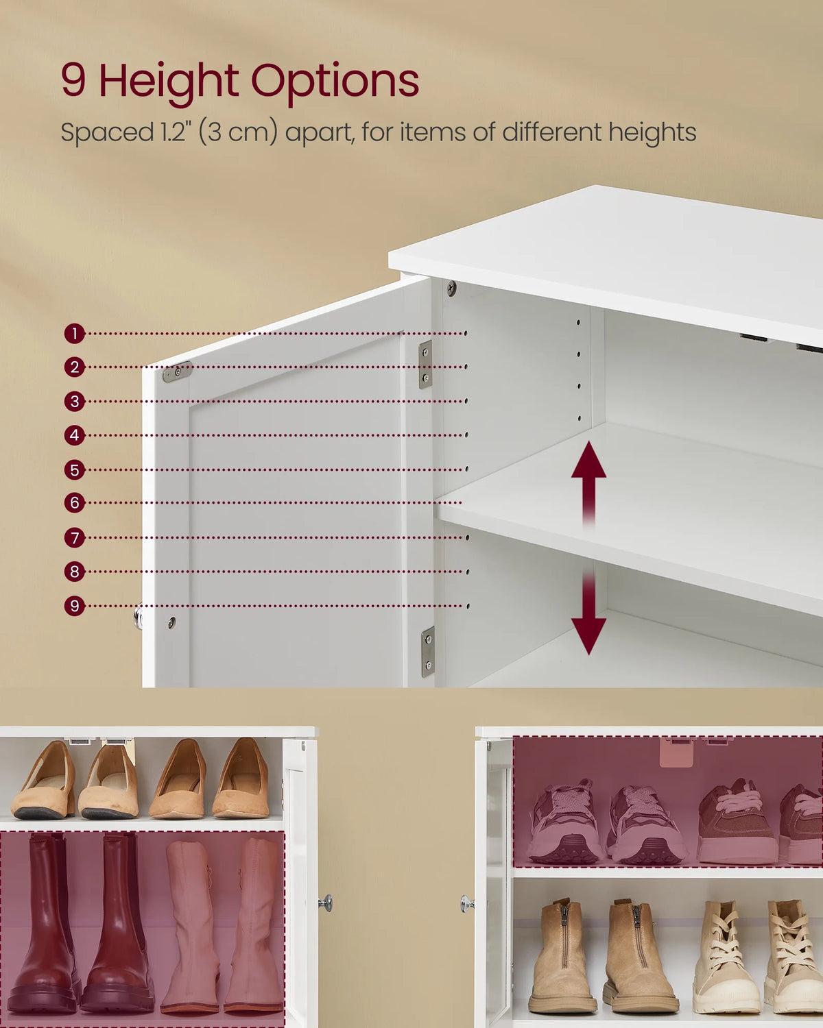 Shoe Cabinet, 3-Tier Shoe Storage Organizer, shoe shelf, Modern Country Cabinet,Freestanding Cabinet with Height-Adjustable Shelf, 13.8 x 47.2 x 27.6 Inches, Entryway, CloudWhite