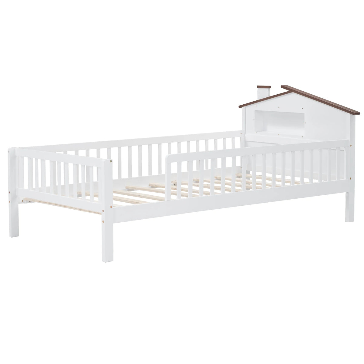 Euroco Wood Twin Size Platform Bed, House Bed with LED Light and Storage, White