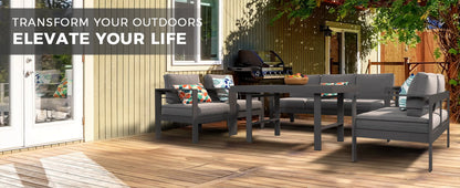 CozyHom Modern Outdoor Patio Aluminum Black Coffee Table, All Weather Metal Outdoor Rectangle Coffee Table Long Table, Black