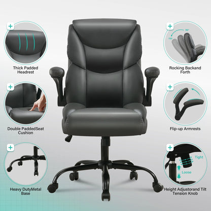 JONPONY Big and Tall Office Chair Wide Seat Ergonomic Computer Desk Chair High Back Executive Leather Chair Adjustable Task Chair Lumbar Back Support 8 Hours Heavy Duty Design,Black