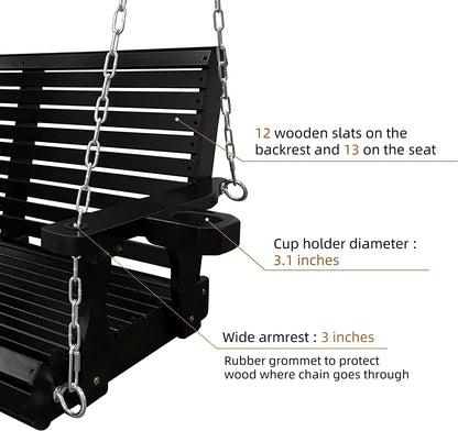 Fortune Candy 3 Person Outdoor Wood Hanging Swing, Heavy Duty 880 lbs Wood Porch Swing, Brown-5ft