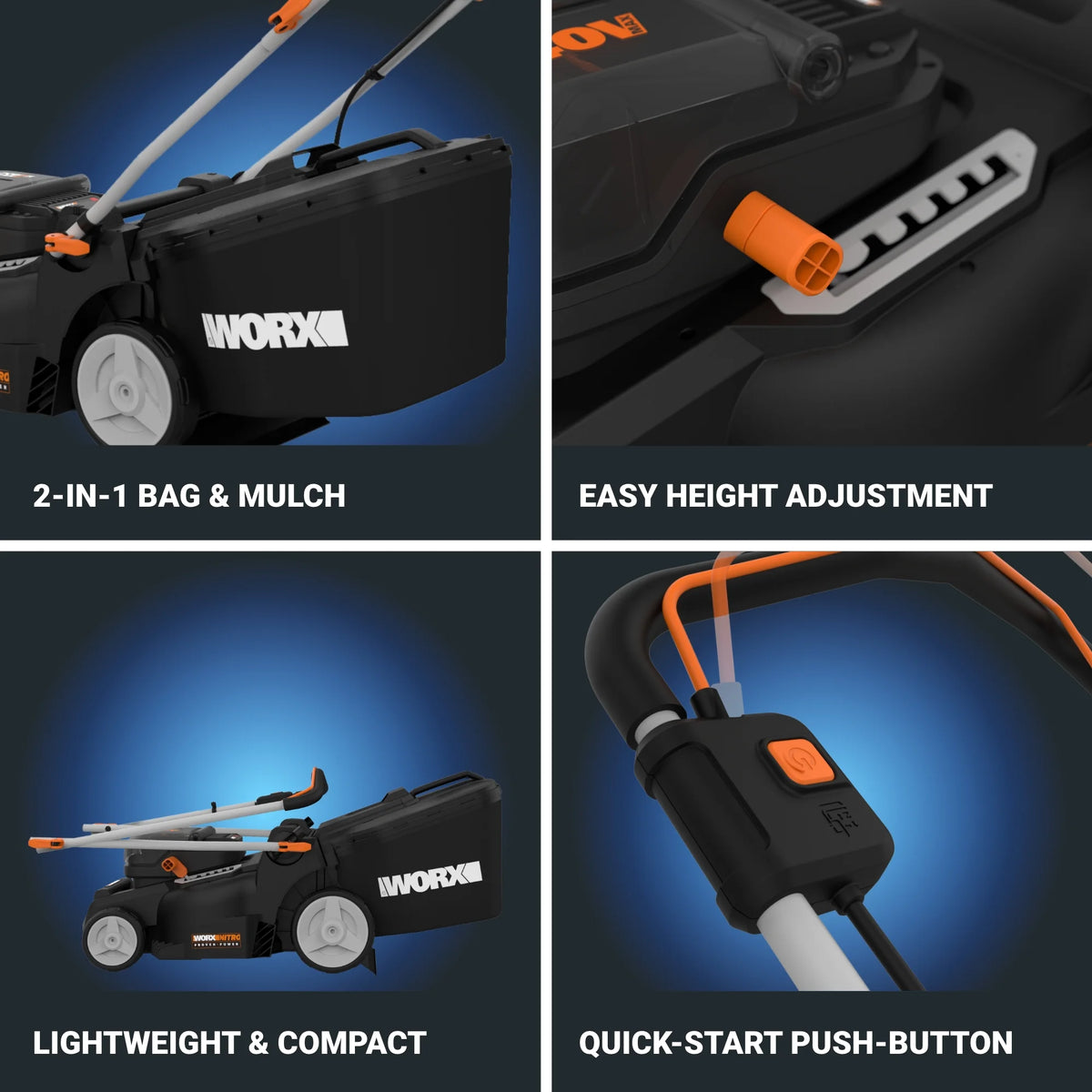 Worx Nitro WG737 40V 16" Cordless Push Lawn Mower with Brushless Motor (Batteries & Charger Included)