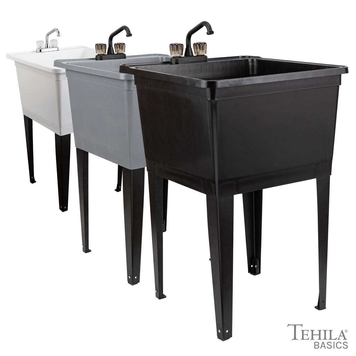 Tehila Freestanding Black Utility Sink with Black Faucet for Laundry Room